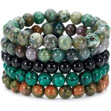 BOMAIL 5PCS Semi-Precious Gemstone Bracelet - Healing Stone Beaded Bracelets Women Men 8mm Round Beaded Stretch Bracelets Unisex Yoga Bracelets - D - View 1