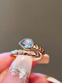 1pc Elegant S925 Sterling Silver Droplet Shaped Open Ring, Suitable For Women's Everyday Wear, Party, Valentine's Day And Birthday, Silver Jewelry Gift