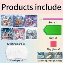 6pcs/Set New Year & Christmas Diamond Painting Greeting Cards, DIY Unique Diamond Drawing Craft Cards Set With 6 Envelopes, Quality Craft Paper Material, Handmade Postcard, Suitable For Christmas, New Year Gifts To Express Warm And Best Wishes