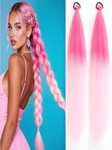 2Pcs 26Inch Halloween&Christmas Purple,Green,Blue,Pink,Red,Blonde Colorful DIY Braiding Hair Extensions Synthetic Long Yaki Straight Heat Resistrant Fluffy Ponytail Extension For Women Girls Hair Accessories
