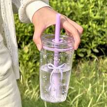 HILAKE Botella de agua de 16 onzas con estampado floral y de moño - Portátil, duradera y reutilizable con pajita y tapa, diseño de estampado de flores y moños - Perfecta para hidratarse en verano, café helado, jugos, sodas y batidos - Regalo ideal para cumpleaños y fiestas - Accesorio imprescindible para la oficina - Multicolor - Ver 11