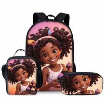 Little Girl Black Backpack Three Pieces Set - Black - View 8