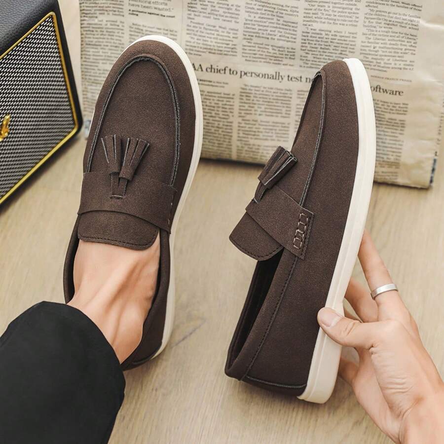 Men's Casual Slip-On Loafers With Tassels, Slouchy Slip-On Moccasins, Lightweight & Comfortable Driving Shoes
