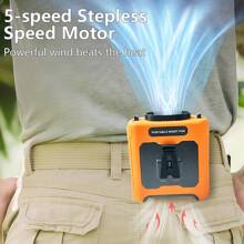 10000mAh Portable Waist Fan, 40H Cooling Personal Wearable Fan With Dual Clip, Flashlight, 5 Speeds, Rechargeable Battery Powered Belt Fan For Outdoor Jobsite