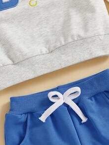 Toddler Boy Birthday Outfit Letter Ballon Embroidery Long Sleeve Pullover Elastic Waist Solid Pants 2Pcs Set - Blue - View 6