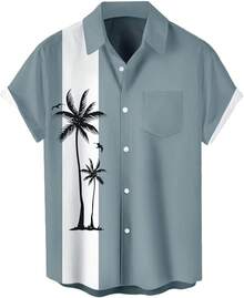 Men's Short Sleeve Button Up Hawaiian Shirt 1950s Vintage Bowling Shirts-20256688 - 夏威夷湖綠 - 查看 1