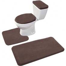 Entrega local - Juego de alfombra de baño, tapa de inodoro y tapa de tanque de espuma de memoria Madeals de 3 piezas, color negro - Marrón - Ver 3