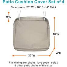 Local Delivery- Outdoor Cushion Slipcovers Waterproof 4 Pack Patio Chair Seat Cushion Covers With Zipper And Tie, 22 X 20 X 4 Inch, Replacement Cover Only - Khaki - View 9