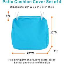 Local Delivery- Outdoor Cushion Slipcovers Waterproof 4 Pack Patio Chair Seat Cushion Covers With Zipper And Tie, 22 X 20 X 4 Inch, Replacement Cover Only - Peacock Blue - View 10