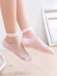 5 Pairs Simple Heart Pattern Lace Trim Kids Socks - Multicolor - View 3