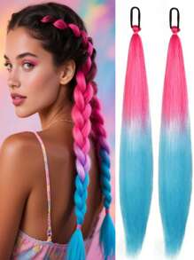 2Pcs 26Inch Halloween&Christmas Purple,Green,Blue,Pink,Red,Blonde Colorful DIY Braiding Hair Extensions Synthetic Long Yaki Straight Heat Resistrant Fluffy Ponytail Extension For Women Girls Hair Accessories