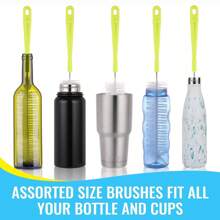 5 pièces Set de brosse de nettoyage de biberon bébé - Brosse à bouteille à long manche pour bouteilles à col étroit, en plastique durable, idéal pour la cuisine et l'extérieur, fournitures de nettoyage de cuisine essentielles