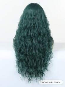 时尚气质橄榄绿耐热合成28英寸长卷发无刘海假发，适合女士音乐会、舞厅、生日、派对、婚礼 - 橄欖綠 - 查看 6