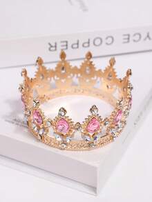 1pc Girl Rhinestone Metal Tiara Crown Hair Hoop - Pink - View 6