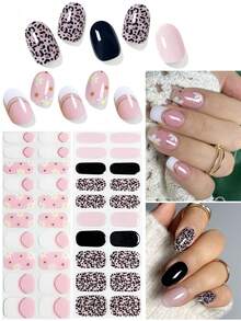 半固化凝胶指甲贴（粉红豹纹），紫色，20/40 凝胶指甲贴纸，贴纸，无需防紫外线，沙龙品质，持久