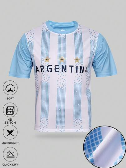 SURUIDA 1pc Men's Argentina Football Sports Jersey, Comfortable T-Shirt Suitable For Team Matches, Sports, Daily Wear, Summer
