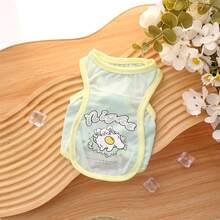 宠物夏季衬衫，冰丝透气服装，户外背心，可爱卡通图案，适合猫狗，适合泰迪和贵宾犬 - 綠色 - 查看 11