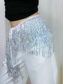 Draped Sequin Fringe Hip Accent, Dance Performance & Rave Costume Accessory - Multicolor - View 2
