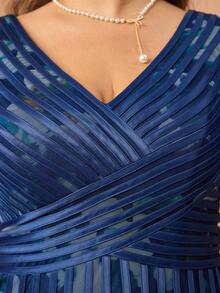 Mgiacy, nuevo lanzamiento, vestido de noche elegante con escote en V, malla estampada, mangas cortas, lazo, vuelo amplio, para cena o fiesta