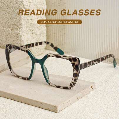 1pc Rectangular Reading Glasses With Fashion Leopard Print Frame, Equipped With Quality Spring Hinges, Comfortable & Minimalist Design For Daily Reading Wear