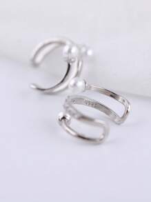 1 Pair Minimalist Fashionable Dual-Layer Zirconia Pearl Clip-On Earrings, Geometric Ear Cuff Non-Pierced High-End Design, Versatile Elegant Style Earrings For Women, Suitable For Everyday Wear, Summer And Beach