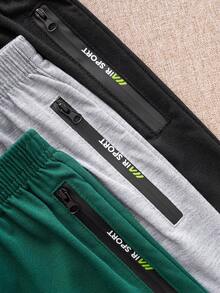 3pcs/Set Tween BoyStreet Style Casual Pattern Zip Pockets Shorts, Suitable For Daily Sportswear, Leisure, Holiday - Multicolor - View 3