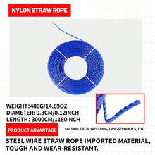 LYUWO 工具配件，割草绳，96 英尺长尼龙割草绳，直径 3 毫米，总重量 400 克。这款坚固耐用、用途广泛的割草绳适用于割草机和草坪修剪机，是花园除草和维护的必备工具。