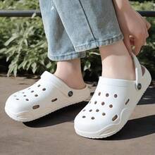 男女通用透气一脚蹬凉鞋，舒适包头家居拖鞋，适合室内/室外穿着，夏季 - 白色 - 查看 9