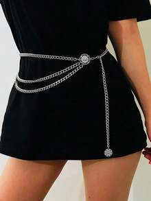1pc Coin Metal Waist Chain, Suitable To Match With Pants - Silver - View 1