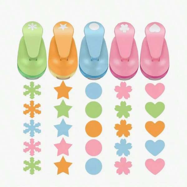Juego de perforadoras para manualidades, paquete de 5, perforadoras de papel, perforadoras circulares decorativas con forma de estrella y copo de nieve para manualidades, álbumes de recortes, ￼