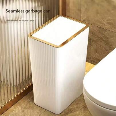 1pc New Bathroom Trash Can With Lid, Home Use Garbage Can For Living Room, Kitchen, Bedroom, Pedal Design
