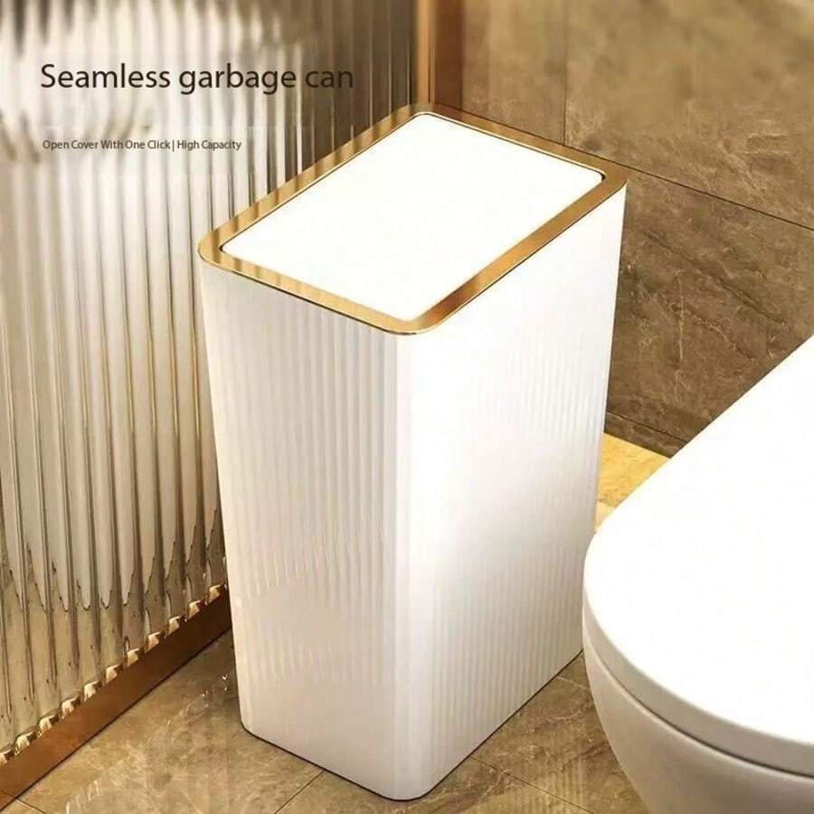1pc New Bathroom Trash Can With Lid, Home Use Garbage Can For Living Room, Kitchen, Bedroom, Pedal Design - White - View 1