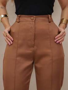 Straight Cut Tailored Trousers/ Front Pockets 216 - Brown - View 4