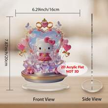 Sanrio 1 Piece 6.29*7.87in(16*20cm)Sanrio Hello Kitty Acrylic Decorative Standing Plaque Ornament, 2D Flat Printing, Roses & Heart Crystals & Pink Balloons - Art Collectibles, Pink Romantic Theme, Suitable For Party Decoration, Home Decoration,