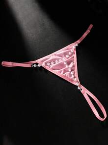 1 件银色珍珠比基尼丁字裤，女士夏季沙滩紧身衣吊坠内衣，性感俱乐部派对内衣 - 銀色 - 查看 2