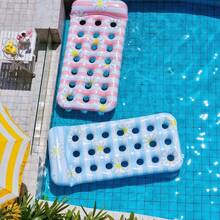 1 件 PVC 雏菊图案粉色和蓝色条纹充气泳池浮床、泳池/沙滩浮垫、沙滩必需品、沙滩配件