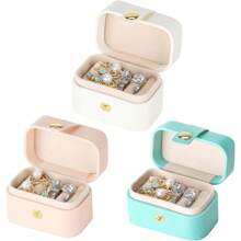 Koreanischer Stil tragbare Schmuckbox aus PU, Mini-Ringbox, Ohrringaufbewahrung, Aufbewahrungsbox mit Schnappverschluss, Schmuckorganizer für Frauen, Aufbewahrung, Reiseutensilien, Schulmaterial für Studentenwohnheim