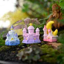 1 pieza, material de resina, ornamento de estatua de castillo de luna y estrella de fantasía de dibujos animados, para decoración de escritorio de hogar/jardín al aire libre/maceta de flores/paisaje de musgo micro/acuario/jaula de mascotas pequeñas, accesorios hechos a mano DIY, ornamentos para mesa de arena psicológica, regalos creativos