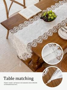 1pc Embroidered Lace Trim Table Runner With Tassel Decor, Suitable For Dining Table, Entryway Table, Side Cabinet, Holiday Decoration & Party Gift, Multiple Size Options - White - View 5