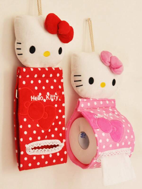 Sanrio Cabide para lenços Sanrio Hello Kitty, capa criativa para lenços Kitty, caixa de lenços KT Cat Roll para pendurar no vaso sanitário, dispensador de lenços para casa, cabide para lenços de banheiro, enfeites de parede KT Cat Hello Kitty de desenho animado