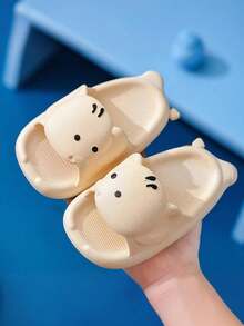 1 Pair Children's Cute Elephant Decor Soft Bottom Indoor Slippers, Suitable For Summer Home & Bathroom Use - Beige - View 1