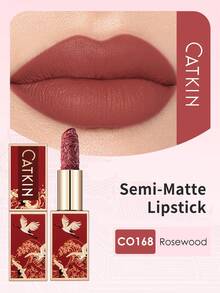 Catkin Rouge Semi-Matte Engraved Lipstick, Waterproof Long-Lasting Satin Smooth Lipstick CO168 Plum Color - CO168 - View 2