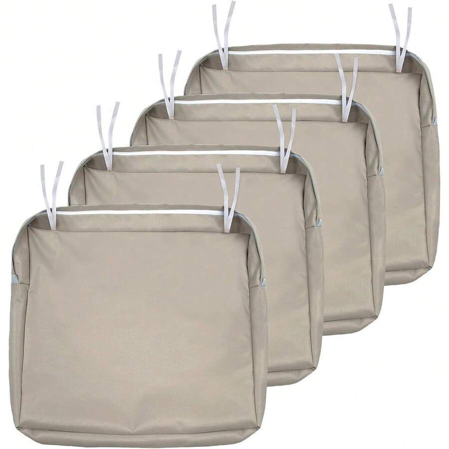 Local Delivery- Outdoor Cushion Slipcovers Waterproof 4 Pack Patio Chair Seat Cushion Covers With Zipper And Tie, 22 X 20 X 4 Inch, Replacement Cover Only - Khaki - View 1