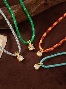 1pc Summer Fashion Bohemian Beach Vacation Suitable For Dopamine Woven Colored Rope Haoshi Necklace, Retro Style Shows Personalized, Suitable For Women's Daily Dress Decoration And Beach Vacation Party Music Festival Wearing.