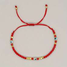 Boho Red Crystal Beaded Bracelet With Gold Accents And Blue Evil Eye - Attracts Wealth, Ideal Gift For Friends And Family, Elegant Vintage Style, All Season Charm - Red - View 5