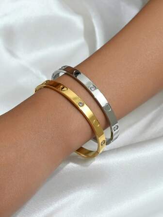 1 pieza Brazalete de acero inoxidable con diseño de corazón, de estilo simple para uso diario o accesorio para parejas