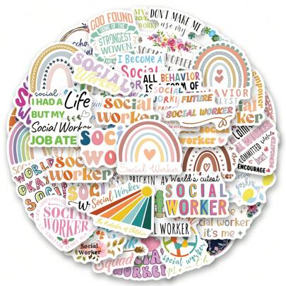 60 Stücke Aufkleber für Sozialarbeiter, Vinyl Ästhetik Aufkleber zum Basteln, für Tagebuch, Stoßstange, Skateboard, Wasserflasche, Cartoon, Schutzhelm, Auto Aufkleber und Dekorationen