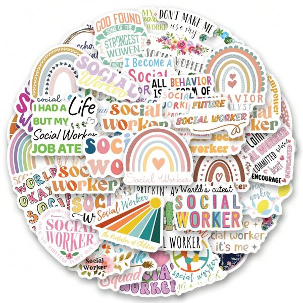 60 adesivos de assistente social, adesivos de vinil estéticos para scrapbooking, diário, para-choque, skate, garrafa de água, desenho animado, capacete, adesivos e decalques de carro