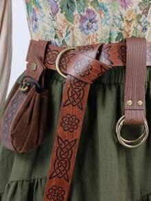 3件套棕色PU皮革中世纪骑士腰带、腰包，适合派对、节日、文艺复兴维京LARP角色扮演道具、秋季、万圣节 - 棕色 - 查看 5