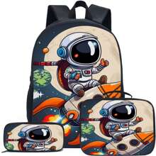Cute Astronaut Pattern Pen Case, Meal Bag Combination Set, Suitable For All Occasions, Comfortable Adjustable Shoulder Strap, Multi-Functional, Perfect For Play, Perfect Gift, Back-To-School Season